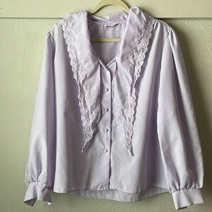 Vintage Laura Mae purple long sleeve button down blouse with lace detail